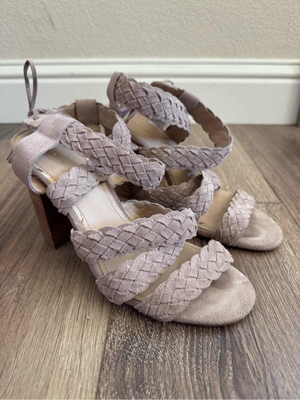 BCBGeneration Ledina Sandals, Braided Tie-Back Block Heel, Taupe - Picture 2 of 8